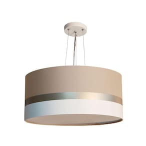 Lustre Pendente Faixas Bronze Cúpula Cáqui 30X15