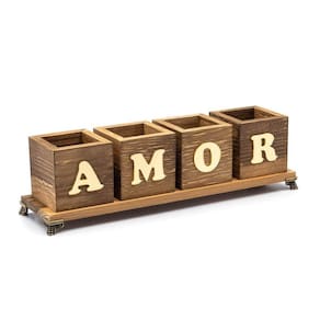 Vasos Decorativos Com Palavra Amor Espelhada E Base Madeira
