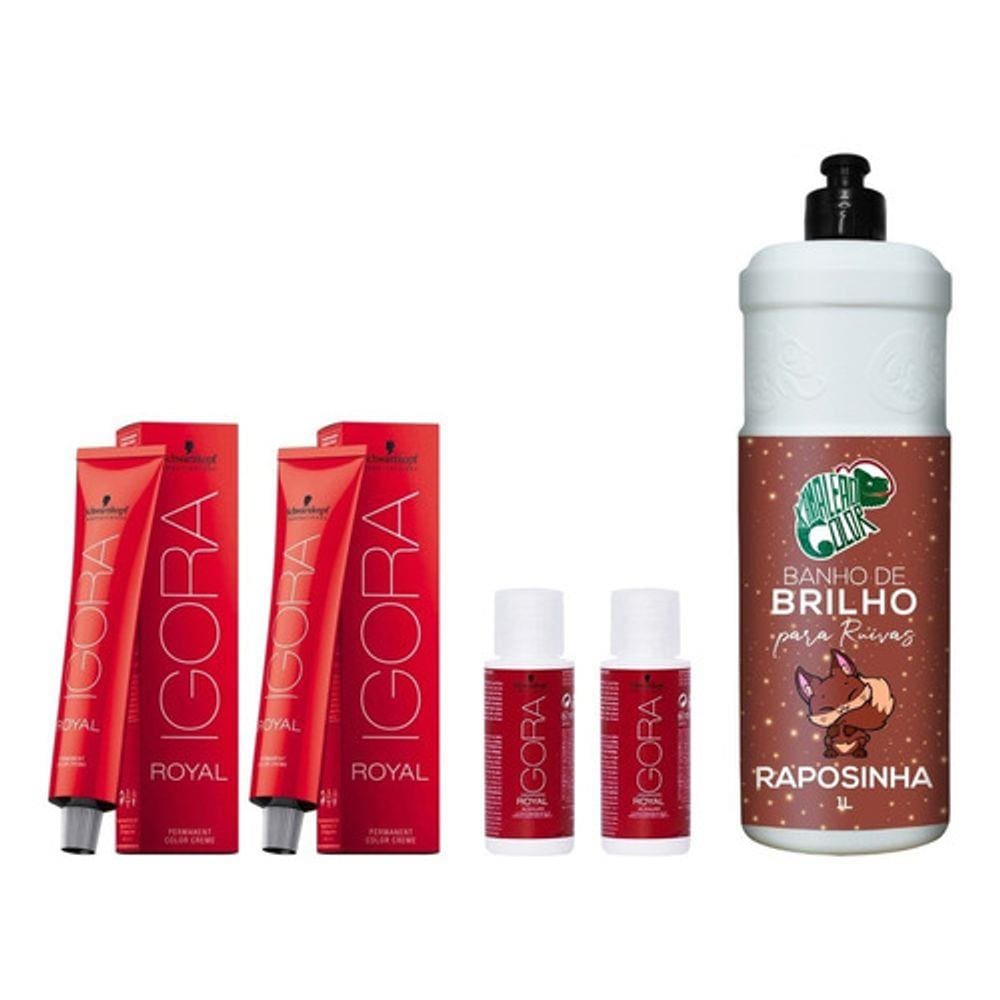 Kit Igora 2x 6-77 + 2 Ox 30vol + Banho De Brilho Raposinha