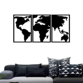 Quadro Decorativo Vazado Mapa Mundi MDF 3mm Preto