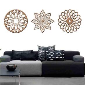 Kit 3 Mandalas Decorativas Mdf 30X30 Vazado Marrom Modelo 1