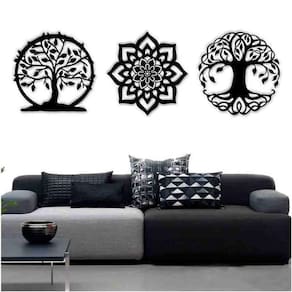 Kit 3 Mandalas Decorativas Mdf 40X40 Vazado Preto Modelo 2