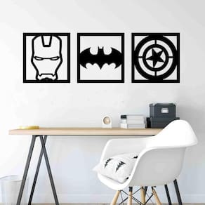 Quadro Decorativo Herois 3Mm Vazado Preto - Mdf
