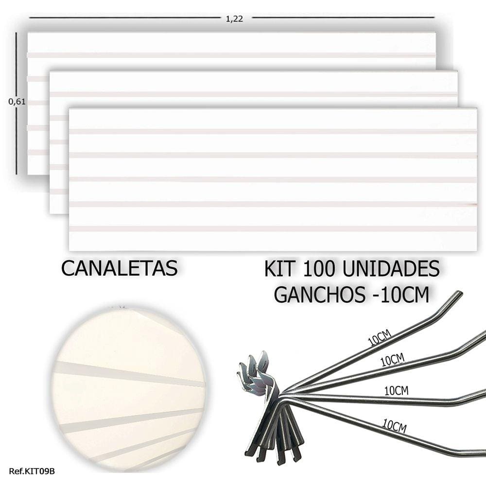 3 PAINEIS CANALETADOS 1,22 x 0,61+ 100 GANCHOS 10CM + CANALETA BRANCA