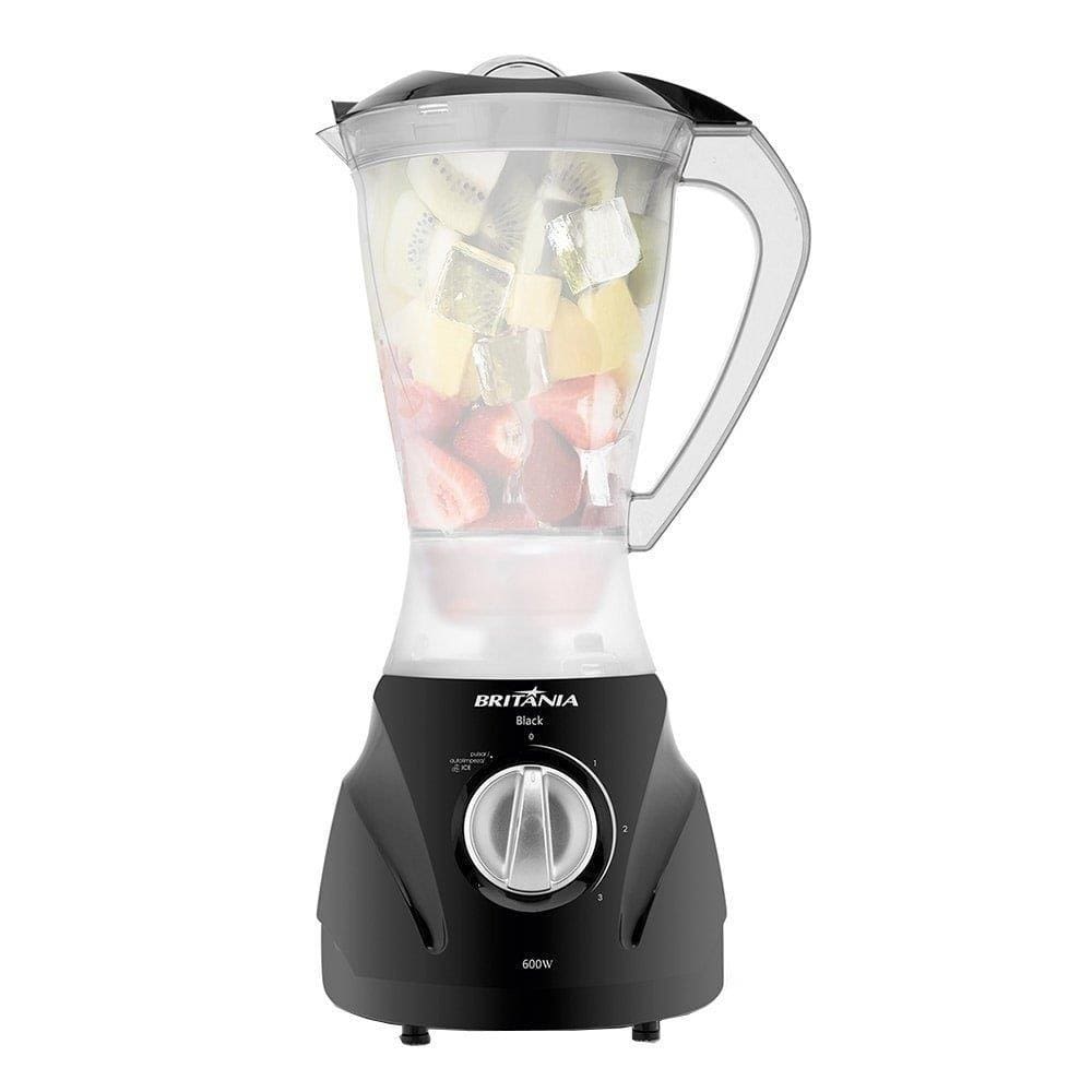 Liquidificador Britânia Black, Copo de Plástico, 3 Velocidades + Pulsar, 600W, Preto