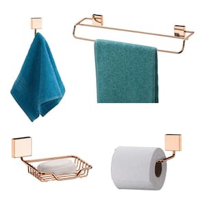 Kit 4 Pçs Toalheiro + Saboneteira + Cabide + Papeleira Banheiro Rosé Gold - Future