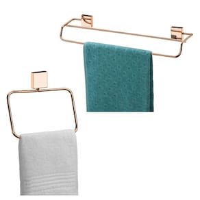 Kit Toalheiro Duplo + Porta Toalha Argola - 7508RG Rosé Gold Future