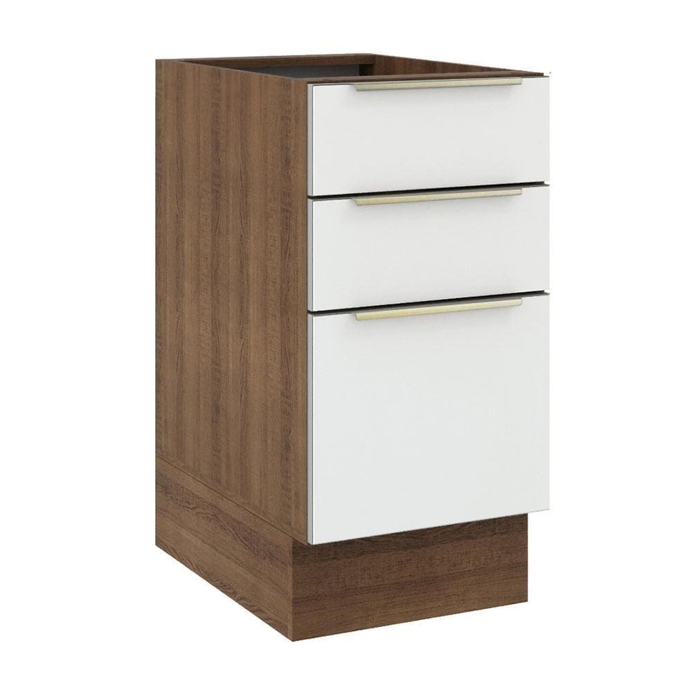 Balcão Madesa Lux 40 cm 3 Gavetas (Sem Tampo) - Rustic/Branco Veludo