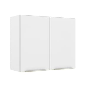 Armário Aéreo Madesa Lux 80 cm 2 Portas - Branco/Branco Veludo