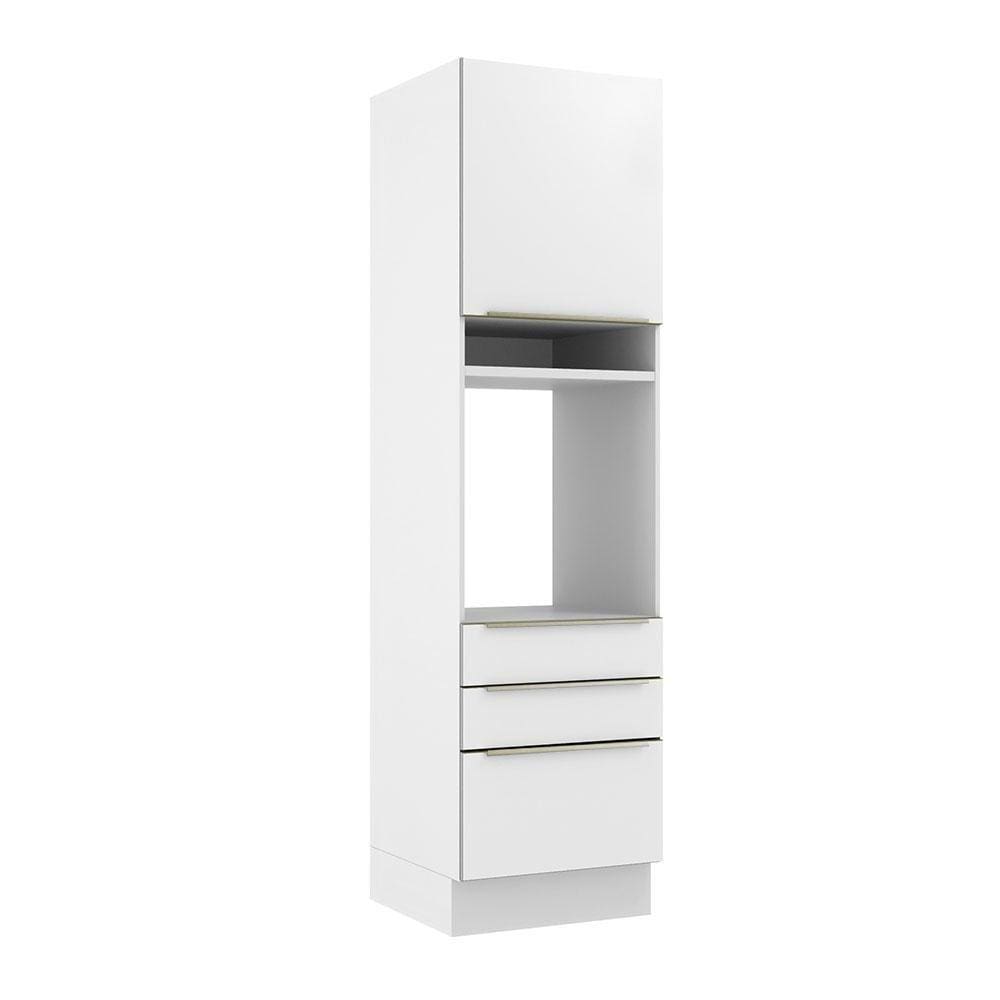 Torre Quente Madesa Lux 60 cm 1 Porta 3 Gavetas - Branco/Branco Veludo
