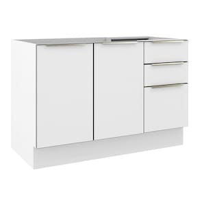 Balcão Gabinete de Pia Madesa Lux 120 cm 2 Portas 3 Gavetas (Sem Tampo) - Branco/Branco Veludo