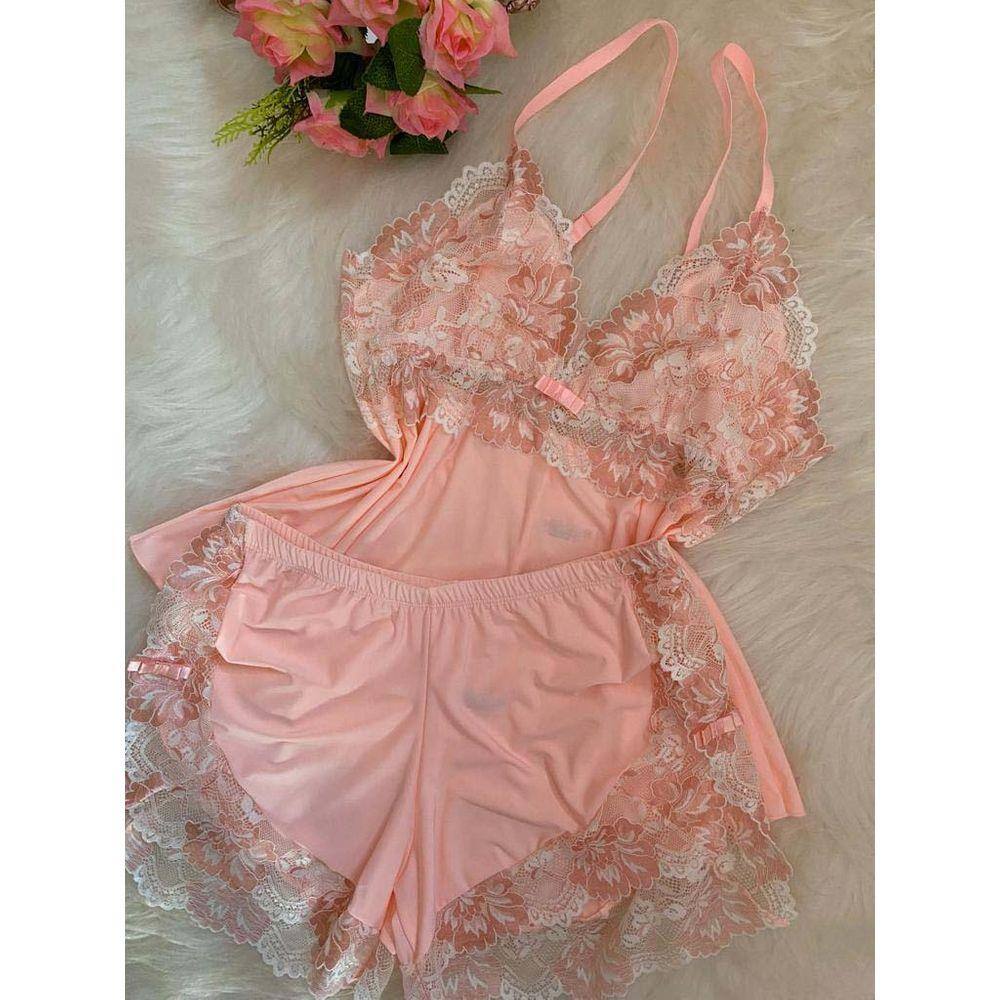 Baby Doll Luxo Nobre Com Renda Conjunto De Lingerie Pijama Feminino Flowers