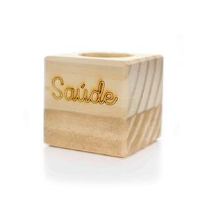 Porta Vela Quadrado Natal Saúde Madeira e Dourado 7 cm - D`Rossi