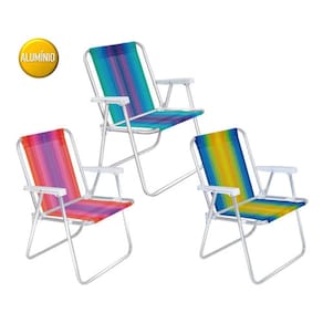 Kit 3 Cadeira Alta Alumínio Listrada Praia Camping - Mor