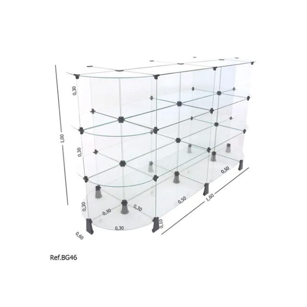 Gôndola Modulado em Vidro - 1,60 x 1,00 x 0,60