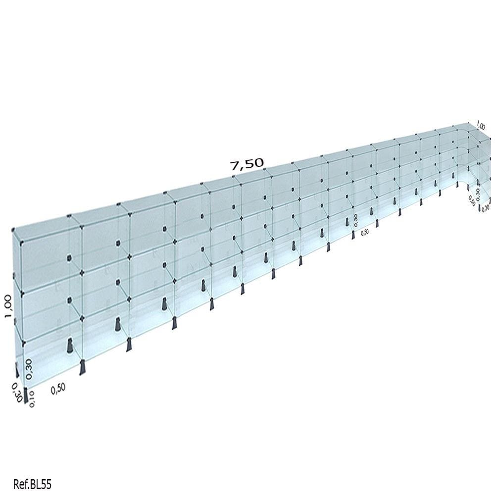 Balcão de Atendimento L Modulado em Vidro 7,50 x 1,00 x 0,30