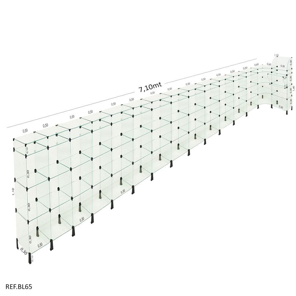 Balcão L Em Vidro Modulado C/ Caixa 7,10x 1,10 x 1,10 x 0,30