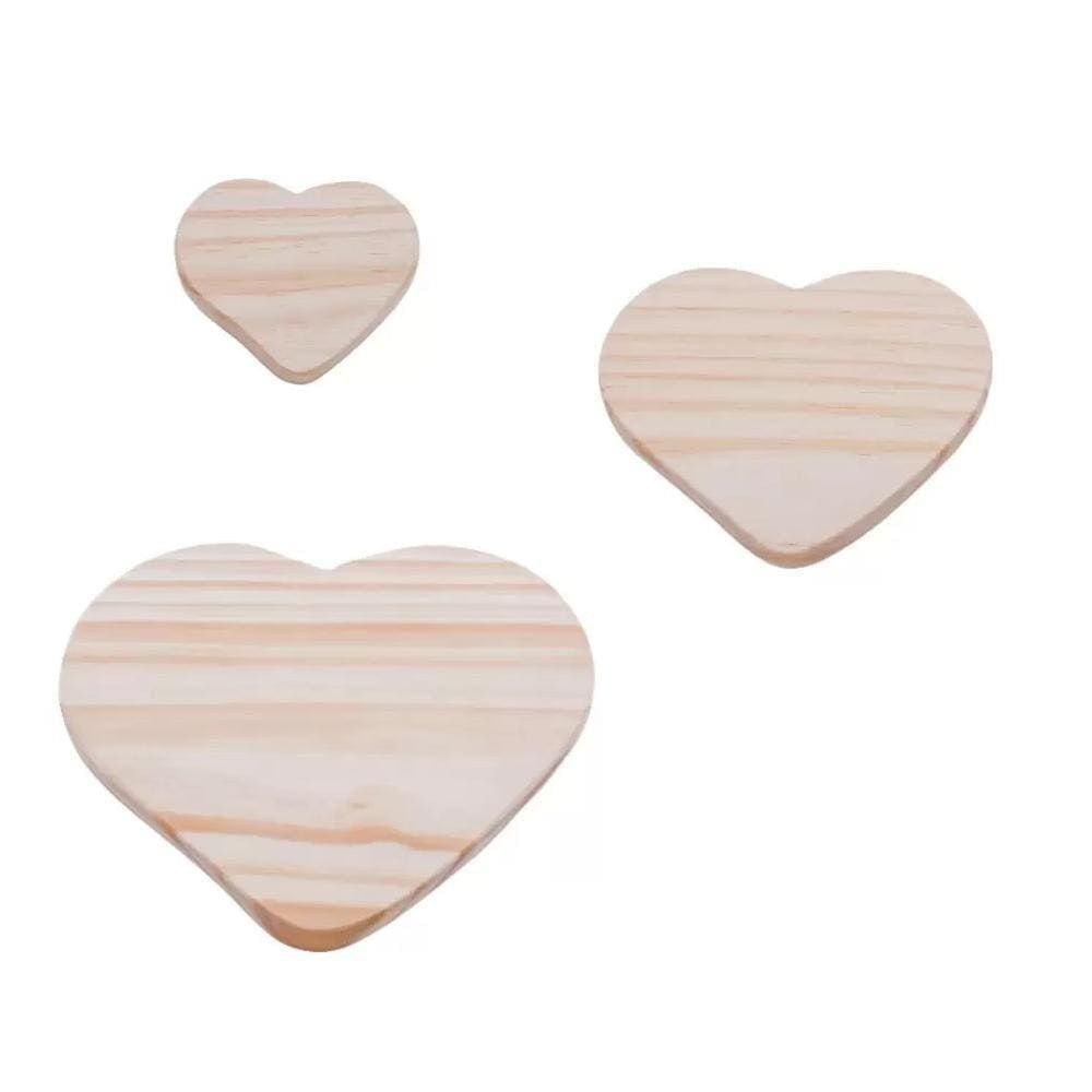 Kit Tabuas De Coração Madeira Pinus 3 Peças