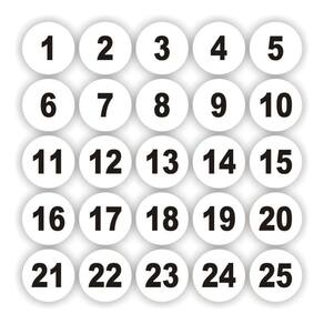 Adesivos Numerados 1 A 50 Redondo Fundo Branco Medida 5Cm