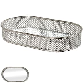 Bandeja De Metal Prata Com Espelho 29,5X16,5Cm - Florarte