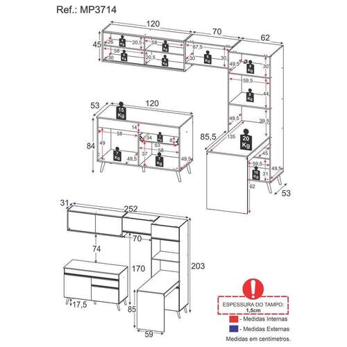 Cozinha Completa 5 peças com Armário e Balcão MP3712 Veneza GB Preta -  Camicado