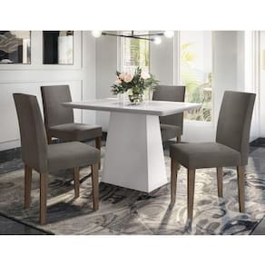 Mesa Jantar 1,20m 4 Cadeiras Off white Castanho Vl01
