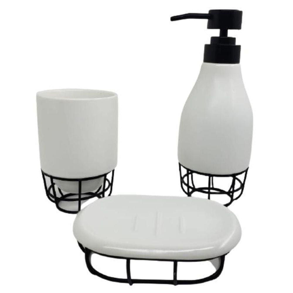 Kit 3 Peças Banheiro Lather De Cerâmica Suporte Wincy-Branco