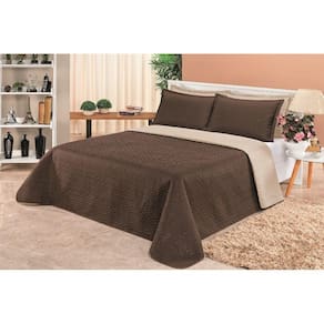 Cobre Leito Casal Queen 3 Pçs Colcha Dupla Face Vies Tabaco