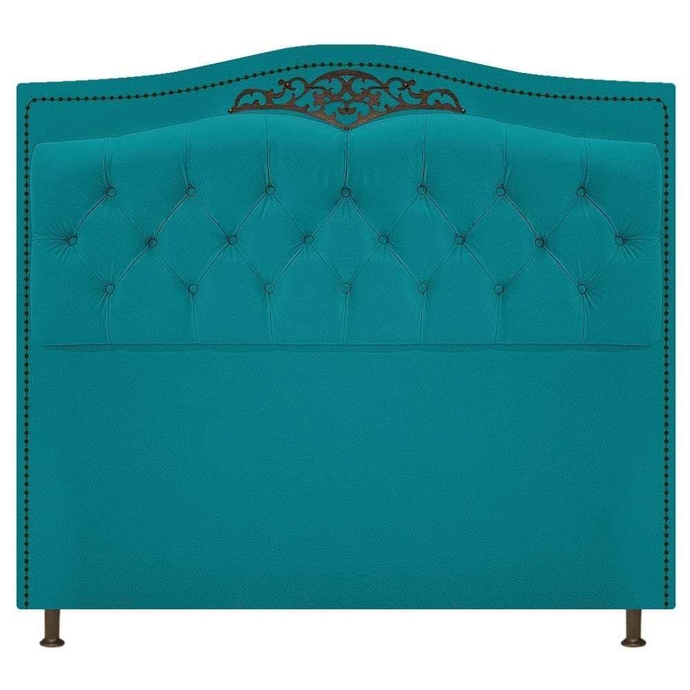 Cabeceira Estofada Yasmim 140 Cm Casal Suede Azul Turquesa
