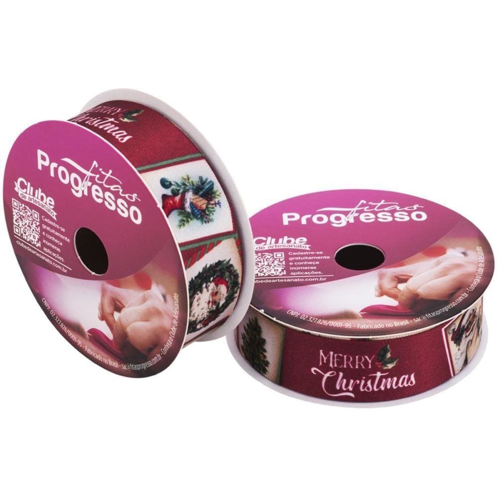Fita de Cetim Decorada Papai Noel 10mX22mm Fitas Progresso
