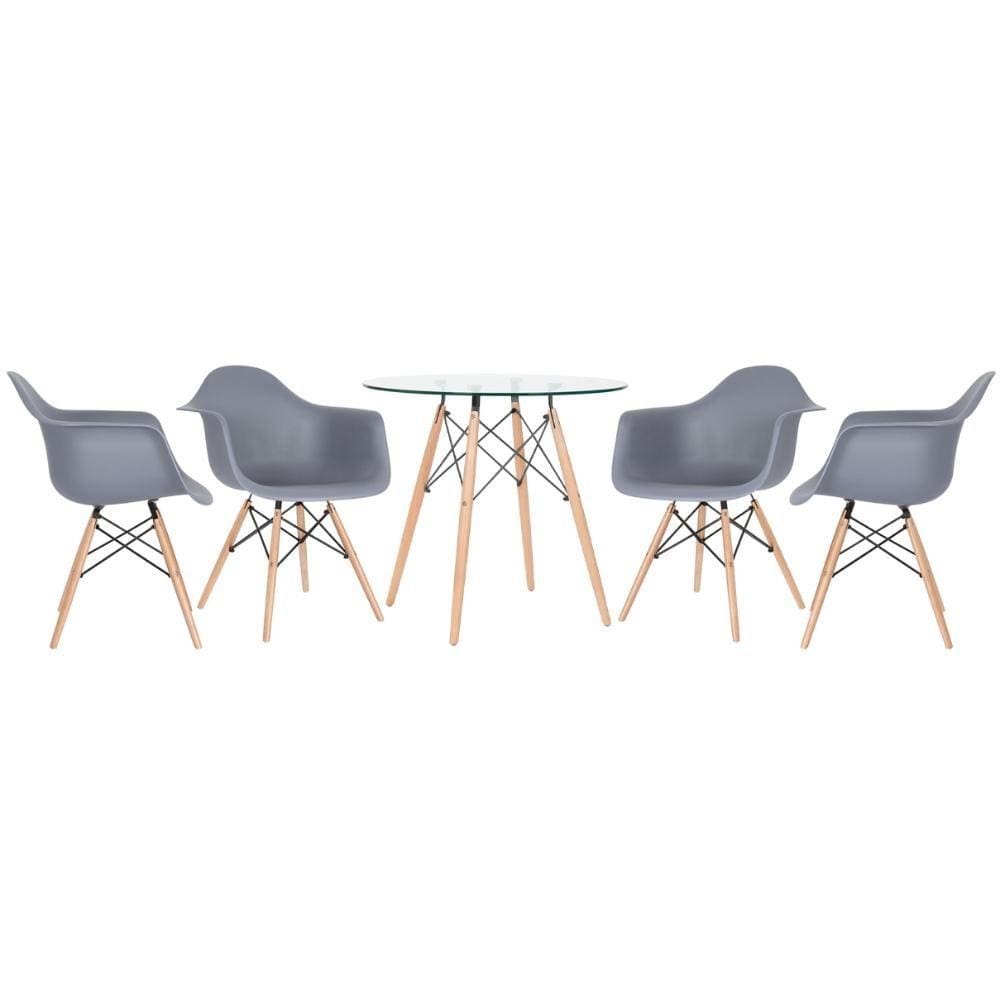 KIT - Mesa Eames com tampo de vidro 80 cm + 4 cadeiras Eiffel DAW