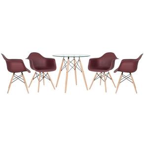 KIT - Mesa Eames com tampo de vidro 80 cm + 4 cadeiras Eiffel DAW