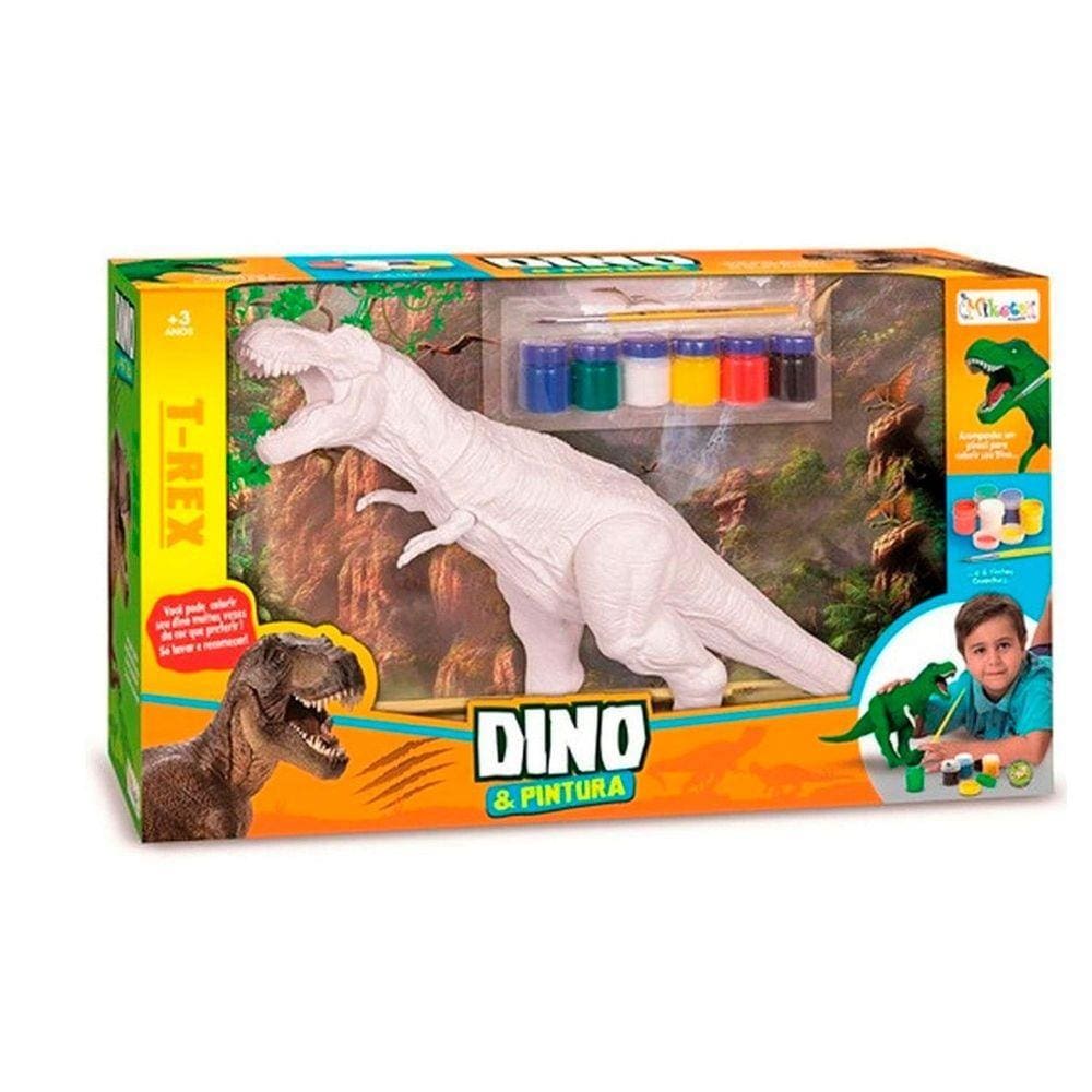 Dinossauro Trex Attack Pintura - 6 Tintas e 1 Pincel