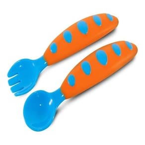 Kit Garfo + Colher Infantil Azul E Laranja Comtac 4116