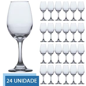 Conjunto 24 Taças de Vidro 318ml VINHO TINTO ÁGUA Cristal