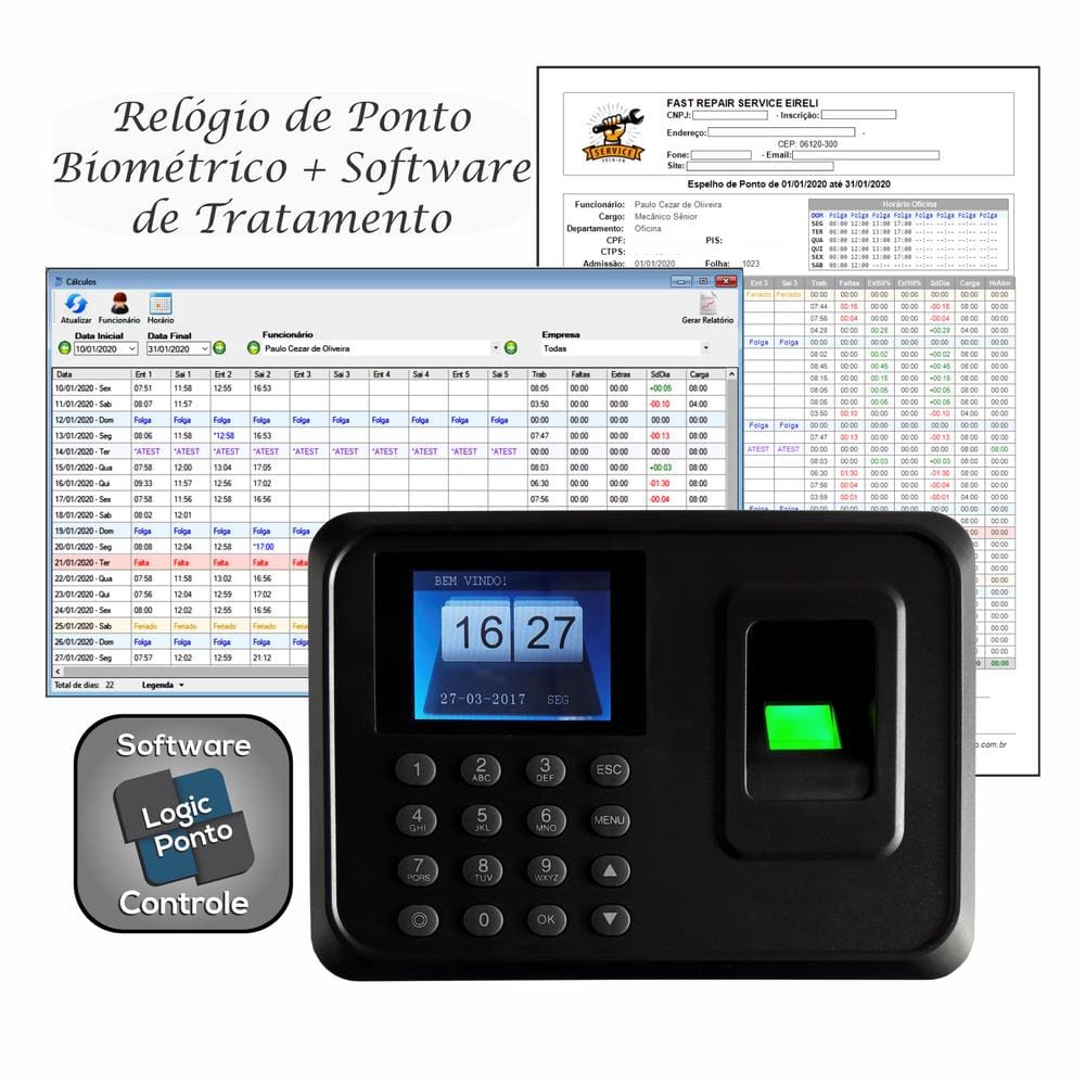 Relógio de Ponto Biométrico Digital LP-10 com Software de Gerenciamento