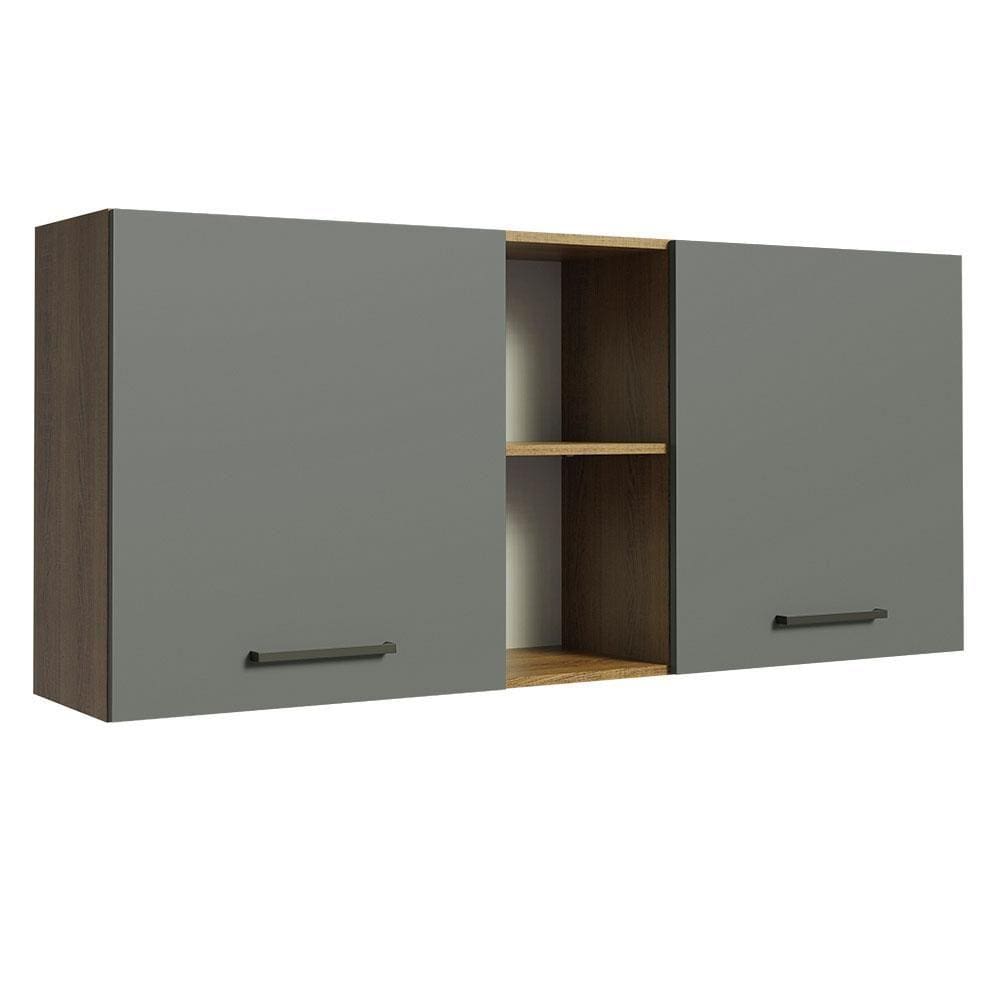 Armário Aéreo Madesa Agata 150 cm 2 Portas e 2 Nichos - Rustic/Cinza