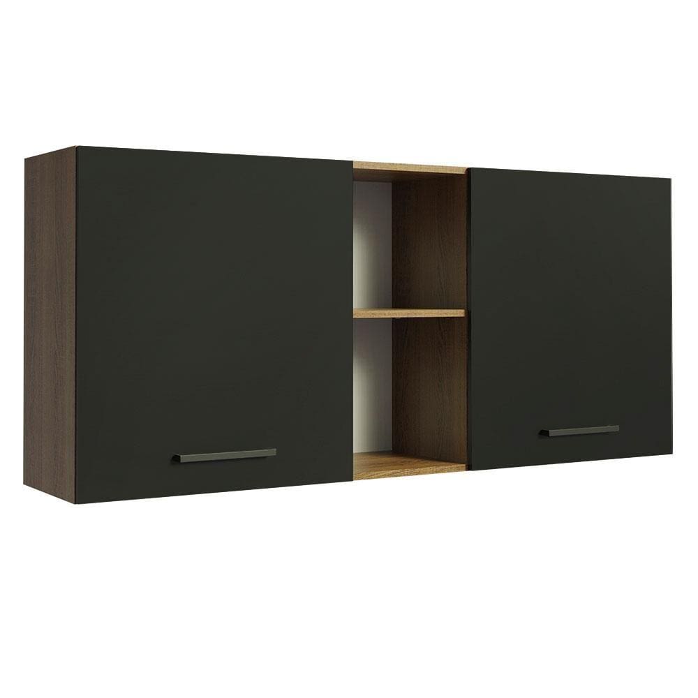 Armário Aéreo Madesa Agata 150 cm 2 Portas e 2 Nichos - Rustic/Preto