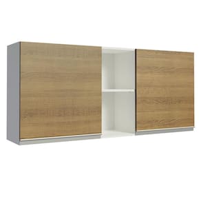 Armário Aéreo Madesa Glamy 150 cm 2 Portas e 2 Nichos - Branco/Rustic