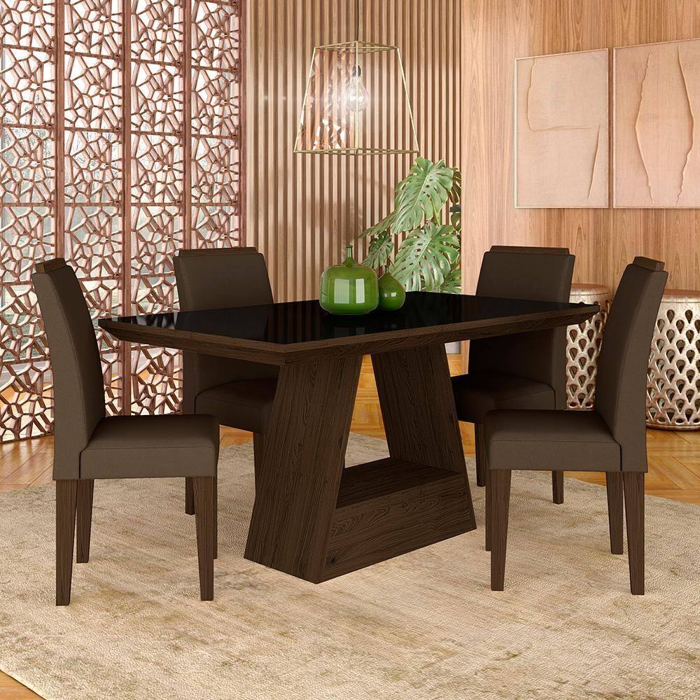 Mesa Com 4 Cadeiras 136 ávila Imbuia/preto/marrom - Móveis Arapongas