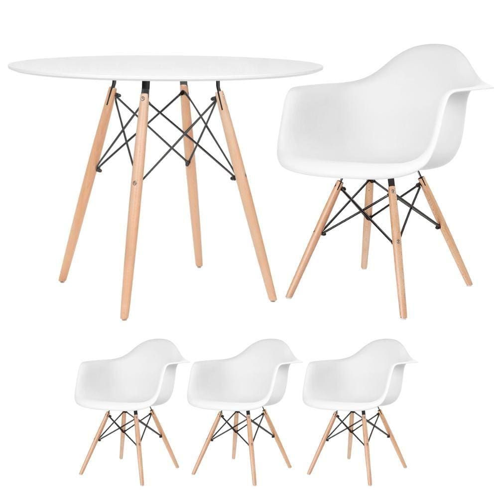 KIT - Mesa redonda Eames 100 cm branco + 3 cadeiras Eiffel DAW