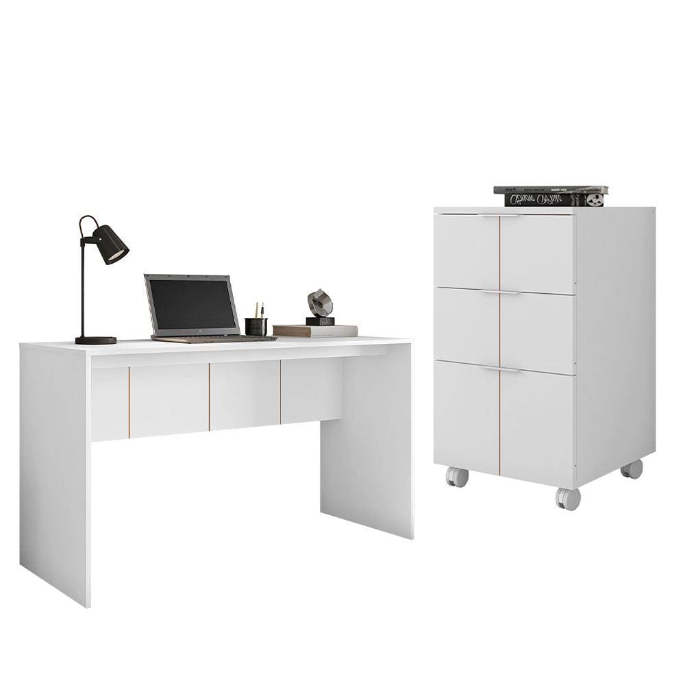 Kit Escritório Gaveteiro Com Mesa Cubic Branco Caemmun