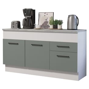 Balcão de Pia Madesa Agata 150 cm 2 Portas e 2 Gavetas (Com Tampo) - Branco/Cinza