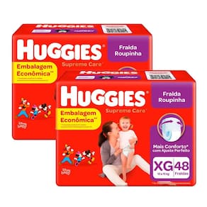 Kit 2X 48 Fraldas Fralda Roupinha Huggies Supreme Care Tamanho XG Pacote Hiper Descartáveis
