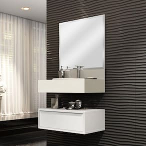 Conjunto para Banheiro 80cm com Espelho, Gaveteiro e Bancada com Cuba de Louça Embutida Bumi Branco