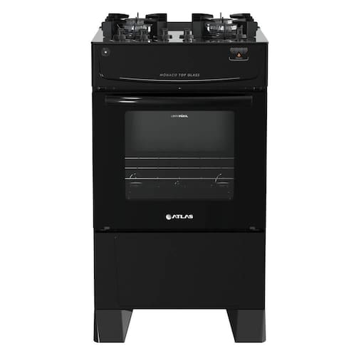 imagem-Fogão 4 Bocas Mônaco Top Glass Atlas Automático Preto - Bivolt