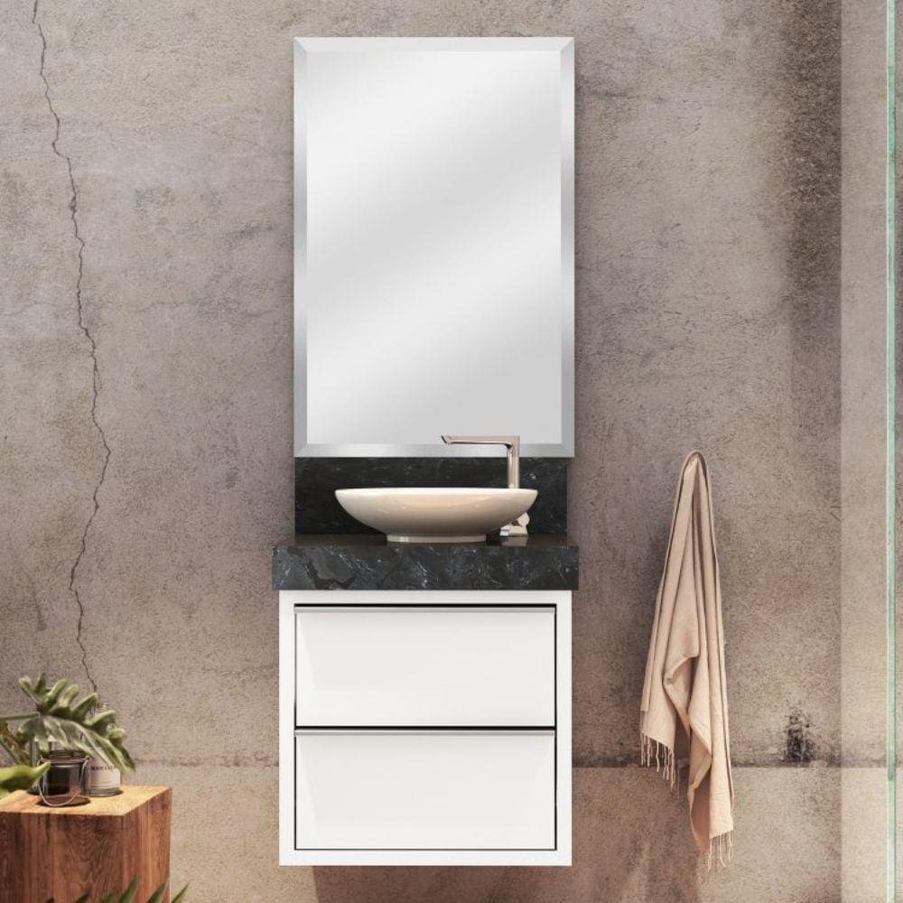 Conjunto para Banheiro com Espelho, Gabinete, Lavatório em Porcelanato e Cuba de Louça Bumi Branco