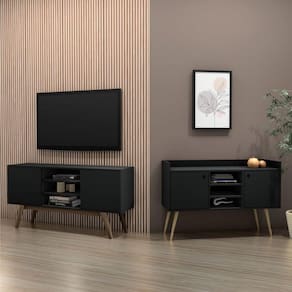 Conjunto para Sala de Estar e Rack para TV até 65 Polegadas e Buffet Multiuso Estilare Preto