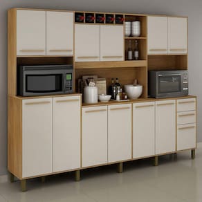 Armário para Cozinha 12 Portas 3 Gavetas Agata Valdemóveis Cinamomo/Off White Valdemóveis