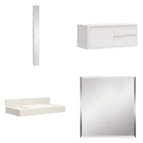 Conjunto para Banheiro com Espelho, Gabinete, Bancada com Cuba Embutida e Armário Vertical Bumi Branco